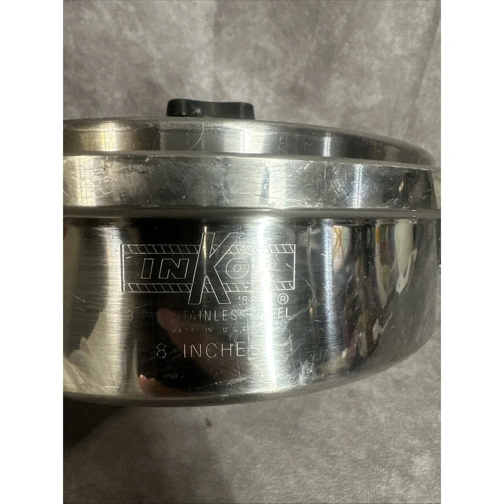 Vintage Inkor Stainless Steel 3 Ply 8 Inches With Lid